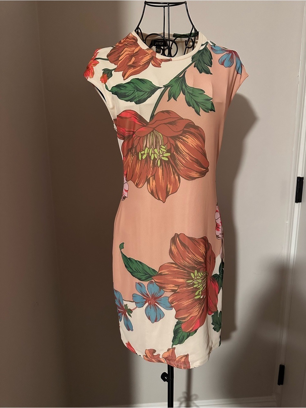 AFRM Peach Floral Cap-Sleeve Shift Dress